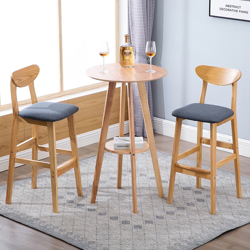 Contemporary cafe wooden round bar table and stools set with cushion - Maylo Furniture