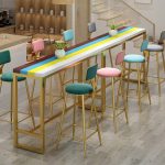 Modern colorful striped top commercial bar table with gold metal frame - Maylo Furniture