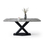 Modern rectangular sintered stone dining table with minimalist black X-shaped pedestal base for stylish dining rooms - Maylo Furniture