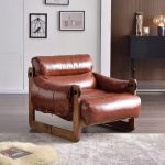 Premium vintage leather armchair cozy wooden frame club lounge chair - Maylo Furniture