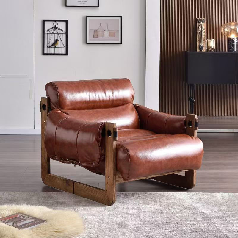 Premium Vintage Leather Armchair Wooden Frame Premium vintage leather armchair cozy wooden frame club lounge chair - Maylo Furniture