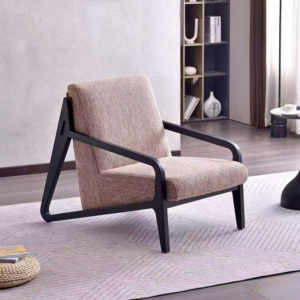Nordic Minimalist Wood Accent Chair Premium Fabric Lounge Nordic minimalist wood accent chair premium fabric lounge seating A-shaped frame - Maylo Furniture