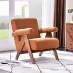 Contemporary orange bouclé upholstered armchair with wooden frame luxury single sofa chair - Maylo Furniture
