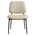 Minimalist modern cream upholstered dining chair with vertical channel tufting and black legs for restaurant and home - Maylo Furniture