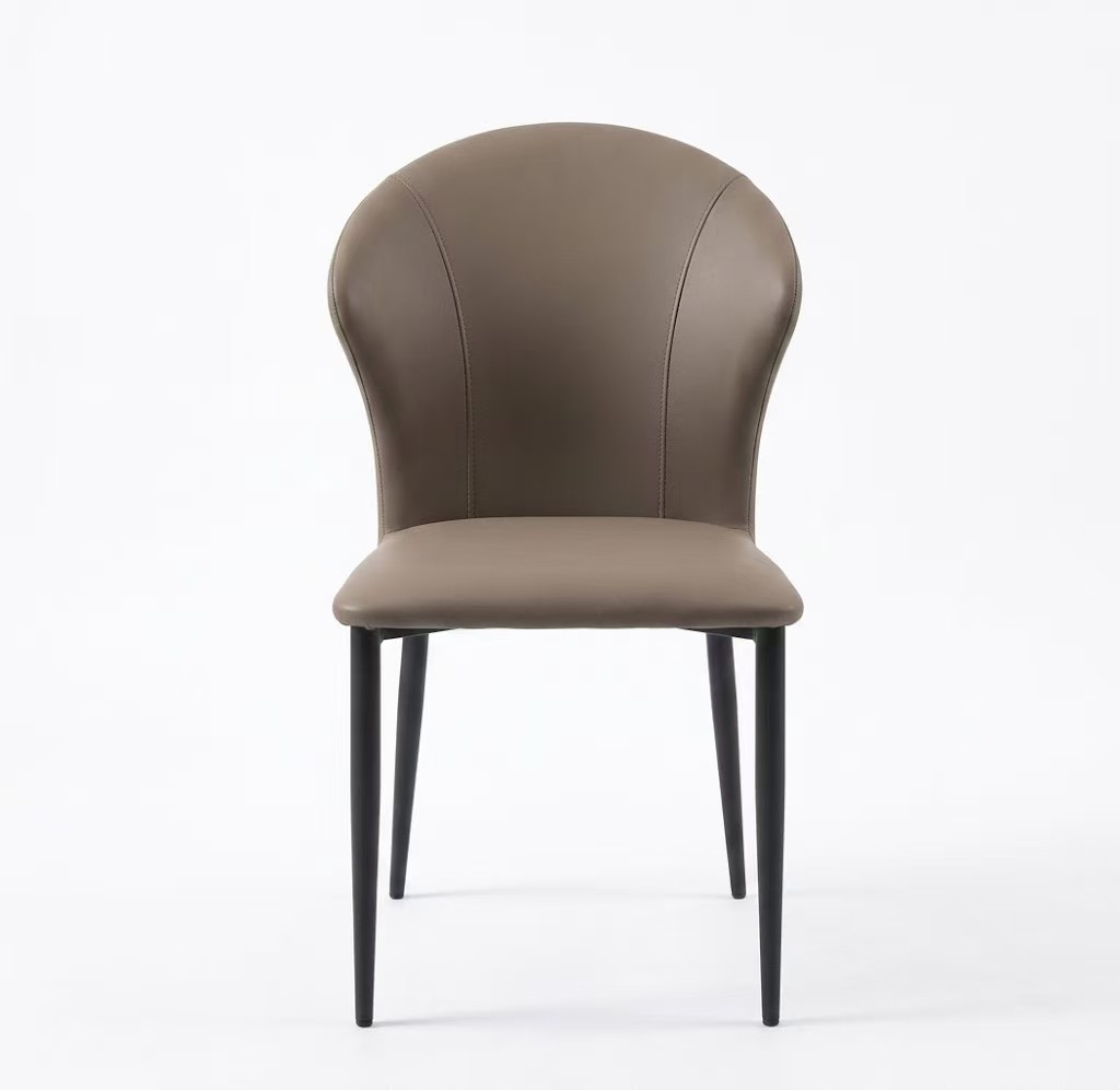 Minimalist Grey Upholstered Dining Chair Minimalist grey upholstered dining chair with black metal legs for restaurant and home - Maylo Furniture
