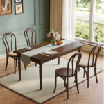 French country style wooden dining table set with curved back chairs for restaurant or dining room project - Maylo Furniture