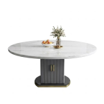 Luxury round sintered stone dining table with modern fluted storage pedestal base for premium dining rooms - Maylo Furniture