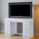 Modern white vanity dressing table with LED mirror and ample storage drawers for bedroom furniture solutions - Maylo Furniture