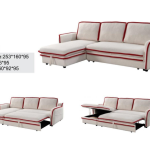 HM1795 modern cream white sectional sofa bed with red piping, storage chaise, and convertible design for stylish living rooms - Maylo Furniture