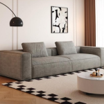 Modern grey fabric 3-seater modular sofa with minimalist design for contemporary living room or office lounge - Maylo Furniture