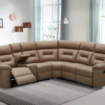 Luxury leather sectional home theater sofa with recliner seats and console storage for premium living room design - Maylo Furniture