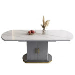 Luxury extendable rectangular sintered stone dining table with modern fluted storage pedestal base for premium dining rooms - Maylo Furniture