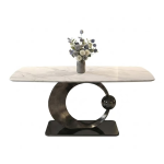 Designer rectangular sintered stone dining table with modern artistic circular base for luxury dining rooms and minimalist interiors - Maylo Furniture
