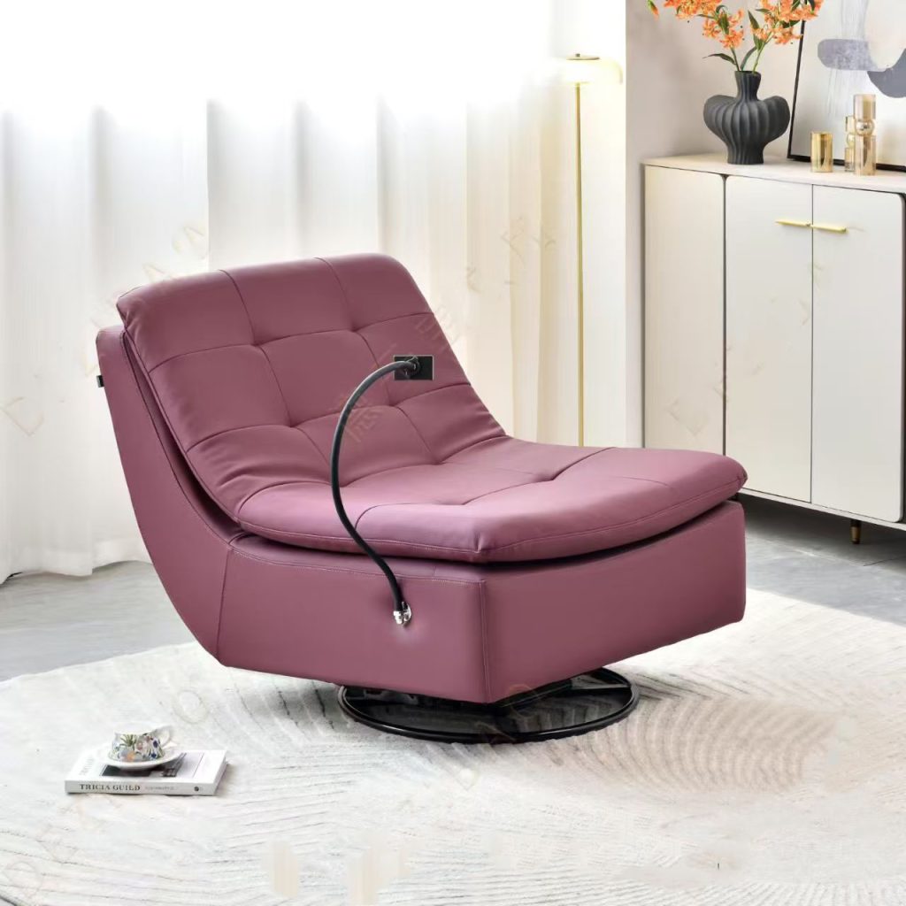 Luxury purple fabric chaise lounge chair ergonomic indoor daybed recliner with phone holder - Maylo Furniture