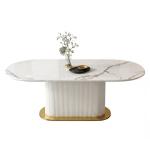 Designer oval sintered stone dining table with modern geometric arch fluted base for luxury dining room or conference desk - Maylo Furniture