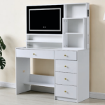 Modern white vanity dressing table with LED mirror and multiple storage drawers for bedroom interior - Maylo Furniture