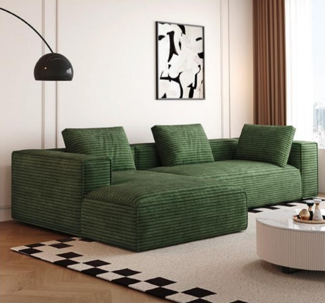 Modern Green Modular Sectional Sofa Modern green modular sectional sofa with ribbed fabric for contemporary living room decor - Maylo Furniture