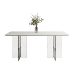Modern rectangular sintered stone dining table with sleek transparent acrylic pedestal base for minimalist dining rooms and contemporary interiors - Maylo Furniture