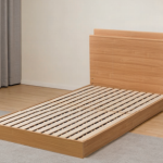 Minimalist solid wood bed frame with integrated storage headboard for modern bedroom furniture - Maylo Furniture