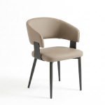 Minimalist modern upholstered dining chair with curved backrest and black metal frame for restaurant - Maylo Furniture