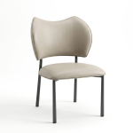 Minimalist beige upholstered dining chair with butterfly back and black metal legs for restaurant - Maylo Furniture
