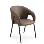 Minimalist modern upholstered dining chair with curved armrest and black metal legs for restaurant and club - Maylo Furniture