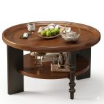 Solid wood round coffee table with rustic design and storage shelf for restaurant or hospitality lounge - Maylo Furniture