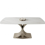 Luxury rectangular sintered stone dining table with modern X-shaped artistic pedestal base for premium dining rooms - Maylo Furniture