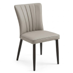 Minimalist modern dining chair with vertical channel tufted backrest and dark legs for restaurant and home - Maylo Furniture
