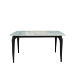 Minimalist rectangular sintered stone top dining table with elegant curved wooden legs for modern dining rooms or conference desks - Maylo Furniture