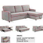HM2002 modern grey sectional sofa bed with red piping, storage chaise, and cup holders for contemporary home living - Maylo Furniture