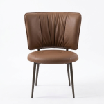 Mid-century retro style luxury brown leather dining chair with pleated backrest and armless design - Maylo Furniture