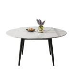Modern extendable sintered stone dining table with sleek black legs for versatile dining room or minimalist conference use - Maylo Furniture