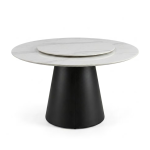 Premium round sintered stone top dining table with minimalist black base, suitable for modern dining rooms or conference areas - Maylo Furniture