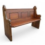 Custom solid wood church pew bench with traditional paneling and decorative carved ends - Maylo Furniture