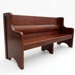 Custom solid wood church pew bench with carved ends and dark walnut finish - Maylo Furniture